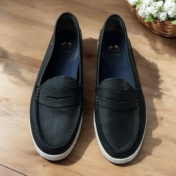 Cole Haan Black Leather Slip on Nautical Sailing Loafers Size 8.5 - Picture 1 of 7